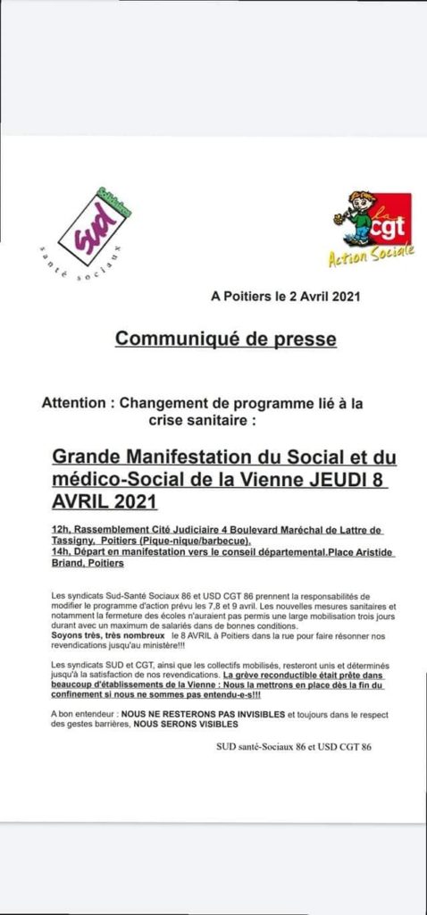 Communiqué de presse - Jour noir du social et médico social 08/04/2021